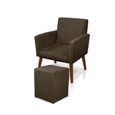 Imagem de Kit 01 Poltrona Nina + 01 Puf Quadrado Suede Marrom -Modena Decor - CA