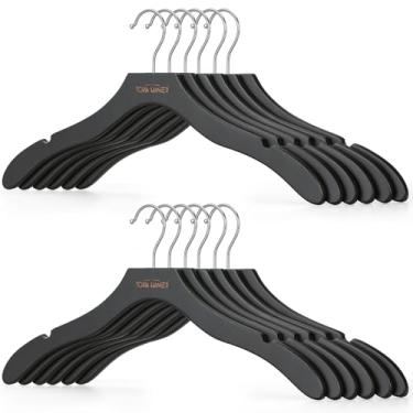 Imagem de TOPIA HANGER Cabides de madeira, pacote com 12, suéter de madeira premium, cabides sem batidas, gancho giratório 360° e entalhes cortados, cabides para suéter, moletom, camisas, jaquetas, vestido