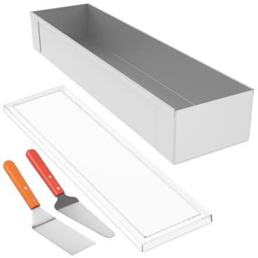 Imagem de KHZSPP Forma retangular de tiramisu com tampa de policarbonato, molde de bolo de aço inoxidável com borda removível e espátula, adequado para formar e cortar sobremesas longas como Tiramisu, mousse e