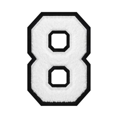 Imagem de 1 peça de patch de número de chenille de ferro branco de 11,4 cm com borda preta – Remendos do alfabeto para roupas, jaquetas, mochilas, chapéus para decoração personalizada, nome personalizado e
