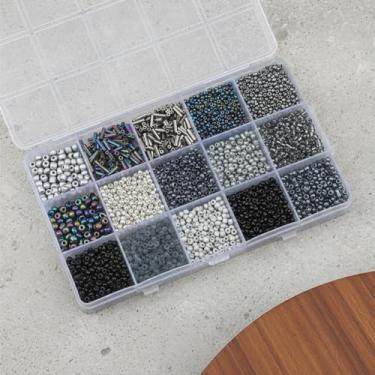 Imagem de Kit de contas de sementes de vidro - contas de sementes de artesanato de cores mistas, contas de tubo pequeno para fazer joias, pulseira faça você mesmo, vários tamanhos, 15 compartimentos