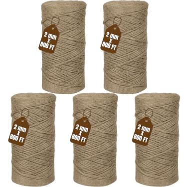 Imagem de Fio de juta 2 mm 4000 pés longo fio de juta natural para jardim, artesanato, amarração de plantas, embalagem de presente, projetos DIY (5 rolos, 800 pés/rolo)