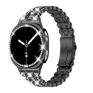 Imagem de Mtozon Pulseira Bling + capa compatível com Galaxy Watch 8 de 40 mm, pulseira feminina elegante de substituição para Samsung Galaxy Watch8, preta
