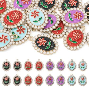 Imagem de Spritewelry Pingentes de flores esmaltadas, pingentes de flores de pintura a óleo 3D, pingentes dourados ocidentais para fabricação de joias, pingentes de esmalte vintage de liga para colar, pulseira