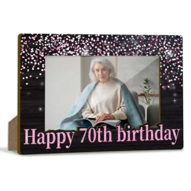 Imagem de lamocho Porta-retrato com glitter de 70 anos, porta-retratos de 70 anos, presentes de Natal, presentes de aniversário de 70 anos, para mulheres, amigas, avó, mãe, moldura (10 x 15 horizontal) - BIR01
