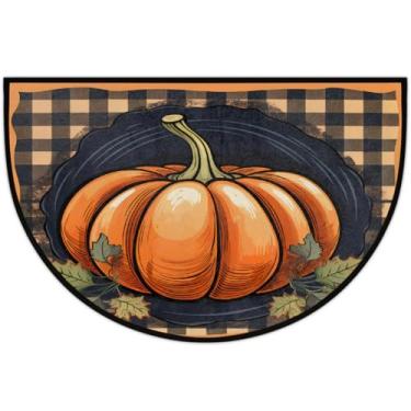 Imagem de Tapete de porta meio redondo, xadrez, abóbora, antiderrapante, antiderrapante, semicírculo, lavável, meia lua, tapetes para ambientes internos, pátio, cozinha, banheiro, entrada, lareira, decoração de