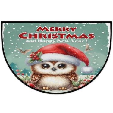 Imagem de Tapete de porta meio redondo, coruja, fofo, Natal, antiderrapante, absorvente, semicírculo, tapetes laváveis, meia lua, tapetes para ambientes internos, pátios, cozinha, banheiro, entrada, lareira