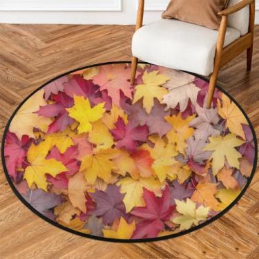 Imagem de Tapete redondo pequeno de 1,8 m de outono, folhas de bordo, colorido, macio, tapete de porta, antiderrapante, lavável, tapete circular para quarto, sala de estar, berçário, cozinha, banheiro, entrada