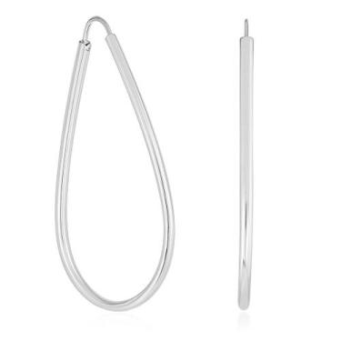 Imagem de Brinco Argola Gota Fio Redondo 3cm Prata Legitima 925 - Princesa das P