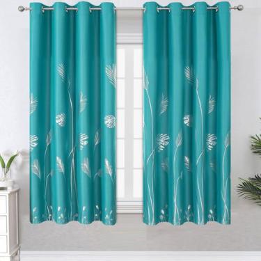 Imagem de Cortinas Blackout Estelar Textiler Teal com palmeira 160x160cm