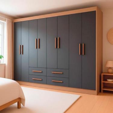 Imagem de Guarda-Roupa Casal Lite 8 Portas 4 Gavetas Cinza e Nature - Modern