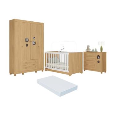 Imagem de Quarto De Bebê Completo Berço Americano 3 Em 1 Colchão Bombom Multimóveis MP4630 Madeirado