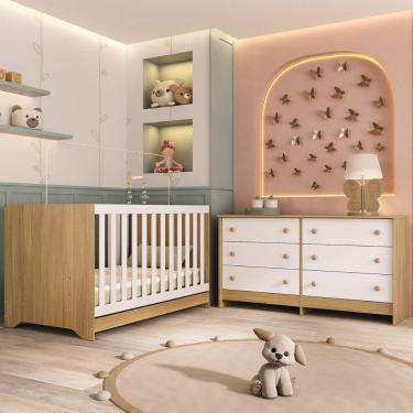 Imagem de Berço Americano 3 Em 1 Para Colchão 130x70cm Com Cômoda Caramelo Multimóveis MP4677 Madeirado-branco