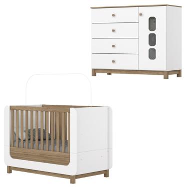 Imagem de Berço Mini Cama E Comoda 1 Porta E 4 Gavetas Aconchego Branco Jequitiba Hp Henn