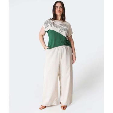 Imagem de Calça Plus Size Feminina Wide Leg Marisa Bege-76052, Bege, G2