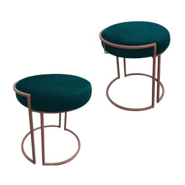 Imagem de Kit 02 Puffs Love Suede Base Cobre Azul Pavão