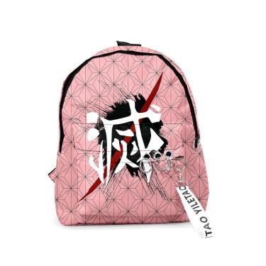 Imagem de Mochila Demons Slayers rosa para crianças escolares 29x15x35cm