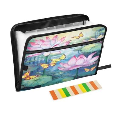 Imagem de Wassud Borboletas e lótus (2) 13 bolsos organizador de arquivos sanfonado pastas expansíveis com abas e adesivos, tamanho carta A4 papel recibo documento pasta organizador para viagens de escritório