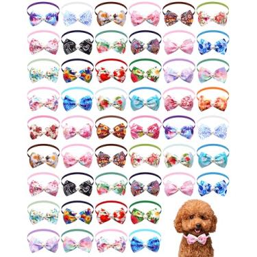 Imagem de PET SHOW Pacote com 50 gravatas borboleta pequenas Paisley para cães de porte médio, laços florais para festas de fim de ano, acessórios sortidos aleatoriamente