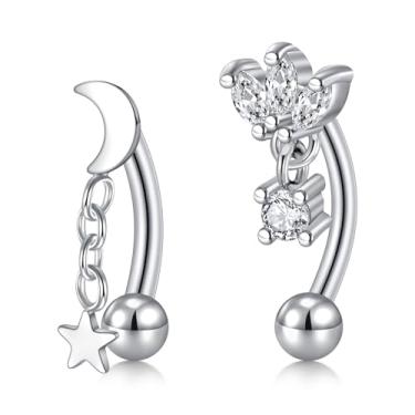 Imagem de VCMART Brinco de torre de 16 g Piercing Joia Aço Inoxidável Curvo Barbell Sobrancelha Piercing Joia Vertical Labret Lip Jewelry Ear Rook Daith Surface Tragus Pequeno Anel de umbigo para Mulheres