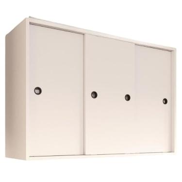 Imagem de Armario de Cozinha Aereo com Tres Portas Delizantes Armario Suspenso Lavanderia com Trilhos para Portas de Correr(Branco)