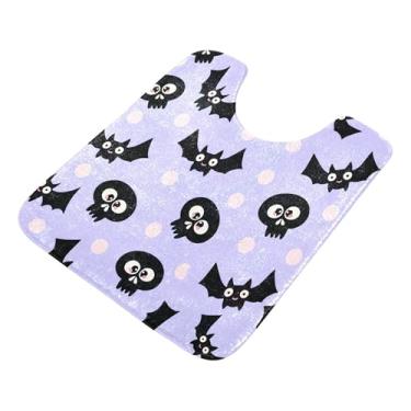 Imagem de Burbuja Tapete de banheiro Skulls Bats, tapete de banho absorvente de pelúcia macio, base de vaso sanitário antiderrapante para piso de banheiro, oval em forma de U