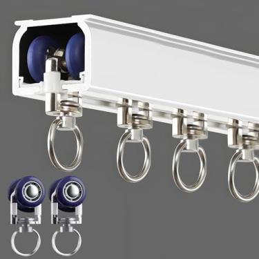 Imagem de Cortina de teto montada na parede, trilhos deslizantes resistentes de alumínio para janelas, sistema de trilho de cortina única silencioso para cortinas divisórias de quarto, sala de estar e quarto