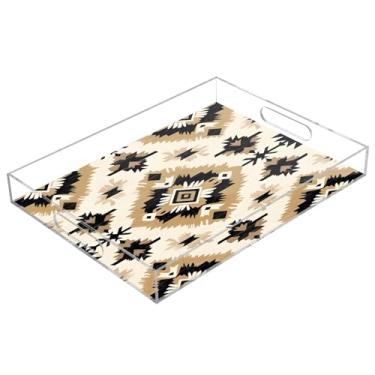 Imagem de STAYTOP Bandeja de servir de acrílico com padrão de tapeçaria nativa americana, 15,7 x 11,20 cm, bandejas decorativas à prova de derramamento, organizador de bancada para café da manhã, chá, comida