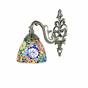 Imagem de Luminária de parede marroquina mediterrânea, aplique de parede turco com mosaico, luminária de cabeceira boêmia para sala de estar, quarto, corredor, varanda, café ou bar.