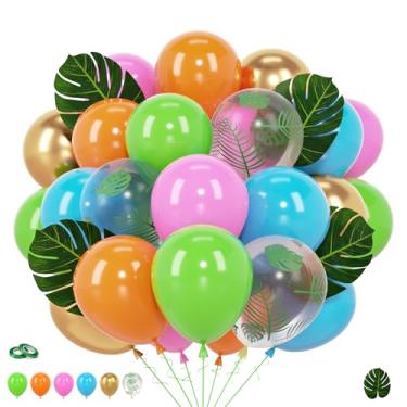 Imagem de Balões tropicais frutas laranja rosa ouro verde azul-petróleo 30,5 cm balão 42 peças Aloha Luau decorações temáticas havaianas de verão para pano de fundo de aniversário, decoração de festa de