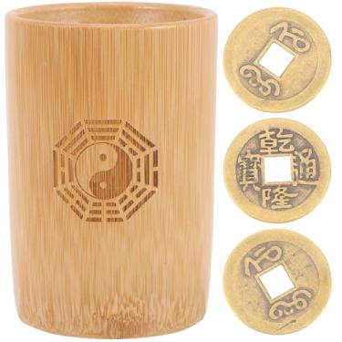 Imagem de 1 conjunto I Ching tubo de bambu adivinhação balde de adivinhação moedas de cobre chinês para adivinhação adivinhação adereços adivinhação jogo de bambu pote de jogo de adivinhação chinês