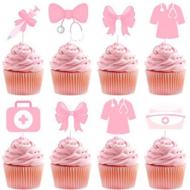 Imagem de kreat4joy Nurse Graduation Decorations, 36pcs Pink Bow Coquette Graduation Party Decorations Theme Cupcake Toppers Double-sided Printing for Cake Decorations Girl Class of 2025 We Are So Proud of You