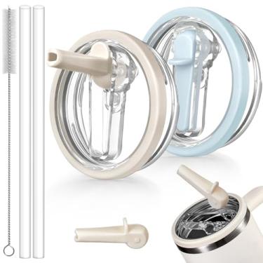 Imagem de ANTAND Pacote com 2 tampas de canudo de substituição para Stanley 850 g, tampas removíveis à prova de vazamento para Stanley Quencher H2.0 e copo ProTour (creme, azul celeste)