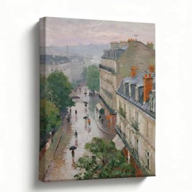 Imagem de Arte de parede em tela, paisagem urbana de rua chuvosa de Paris, reprodução de pintura a óleo impressionista, decoração de parede de casa de arquitetura europeia, envolto em galeria, pronto para