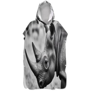 Imagem de Joisal Poncho de surfe trocador de roupão adulto praia moletom toalha natação rinoceronte legal preto branco animal adulto ponchos para mulheres