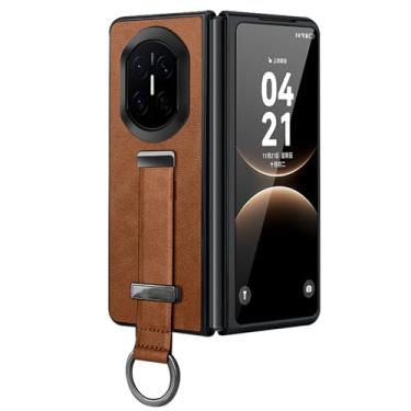 Imagem de POYUFRG Capa de couro para Huawei Mate X7, capa ultrafina de luxo com suporte para pulseira de negócios com capa de proteção para lente de câmera, marrom, Mate X7