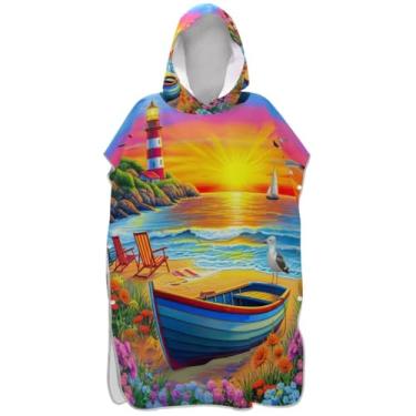 Imagem de Joisal Poncho de surfe para adultos trocador de roupa de praia com capuz toalha de natação plus size aquarela costeira azul mar ponchos de praia para homens