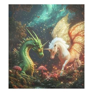 Imagem de Capa de ímã de lava-louças Dragon Unicorn à prova d'água para lavadora e secadora capa decorativa 58 x 66 cm
