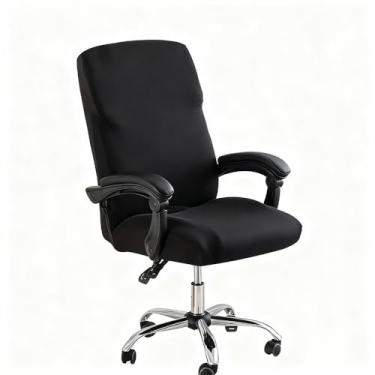 Imagem de 1 capa universal giratória para cadeira de escritório – design com zíper, à prova de poeira, confortável e elástica para quarto, escritório e decoração de escritório, 50 x 59 x 31 cm, preta