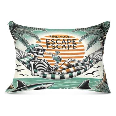 Imagem de Capa de travesseiro relaxante esqueleto praia tamanho Queen 50 x 101 cm capas de travesseiro com zíper para a pele fronha antiestática