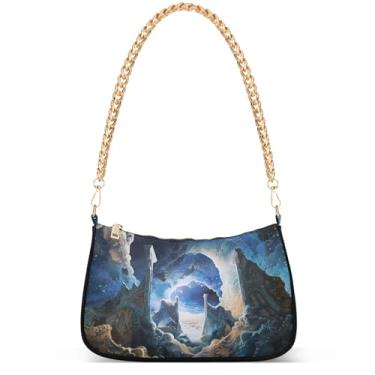 Imagem de Bolsa feminina pequena para celular flamingos rosa aquarela praia pequena bolsa de mão fofa bolsa de ombro, Fantasia Lanscape