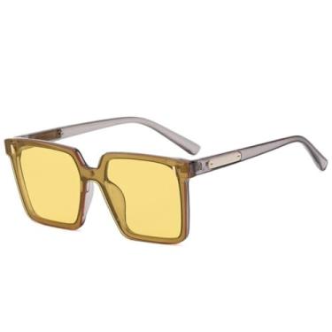 Imagem de HCPIHF Óculos de grau feminino e masculino, armação grande, luxo, retrô, UV400 (C3 cinza e amarelo)