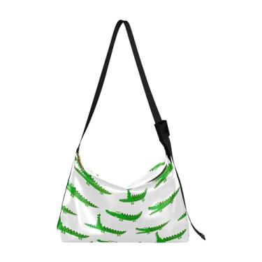 Imagem de Bolsa feminina de couro PU de cobra pele Hobo bolsa grande transversal estampa animal bolsa Hobo bolsa transversal, Jacarés de crocodilo branco e verde