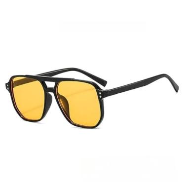 Imagem de Óculos de sol retro de dupla lente, grande estrutura, proteção UV, lentes oceânicas, moda minimalista unissex.(Preto e amarelo)