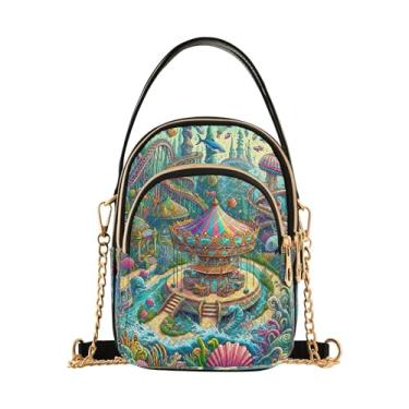 Imagem de Joisal Bolsa tiracolo feminina fofa pinguim com olhos grandes, bolsa pequena bolsa de ombro moderna, Linda banda desenhada Underwater World Park, 15*21*8cm