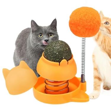 Imagem de adesivos de erva-de-gato | Brinquedo bola Catnip para parede segura e giratória - Gato lambendo bolas para gatos, parede de bolhas de catnip para limpeza de dentes de gato