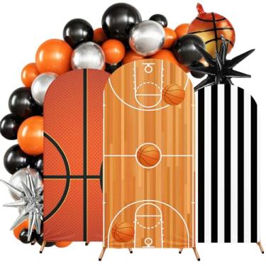 Imagem de Tingjoo 103 peças de decoração de festa de aniversário de basquete, 1,2 m, 1,5 m, 1,8 m, capa de suporte de arco de basquete bola de basquete kit de arco de balão com balões adereços de fundo de foto