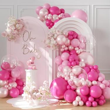 Imagem de Kit de arco de balão rosa choque 101 peças de balão rosa claro rosa claro com enchimento duplo para princesa, casamento, aniversário, chá de bebê, decorações de despedida de solteira
