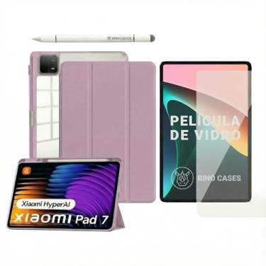 Imagem de Capa Smart Case Xiaomi Pad 7/7 Pro Acrílico - Tampa Magnética Sleep/Wake e Suporte para Caneta - Compatível com Xiaomi Pad 7/7 Pro (2024) (Rosa-claro, Capa + Película + Caneta)