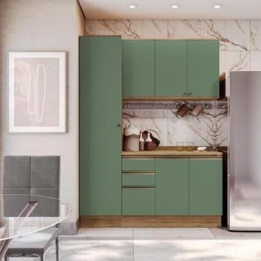 Imagem de Armário de Cozinha Compacta 100% MDF 170cm Nogueira/Verde Celeste Kapp